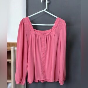 Loft Outlet Cottagecore Blush Pink/Salmon Business Casual Peasant Blouse Size L